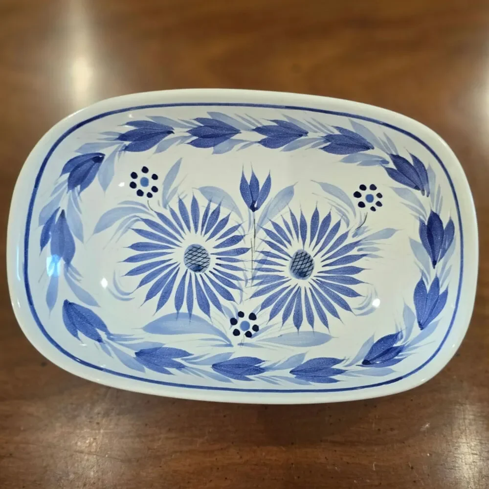HENRIOT Quimper pottery dish features a hand-painted Camaieu Blue floral design